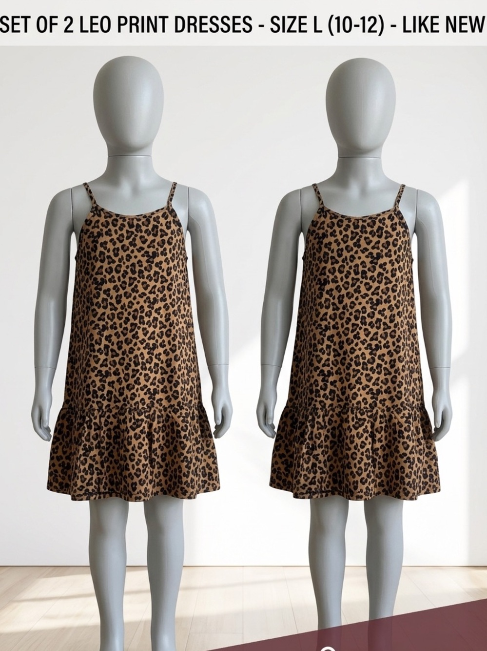 Set of 2 Old Navy Girls Summer Leopard Print Ruffle Hem Dresses - Size L (10-12)